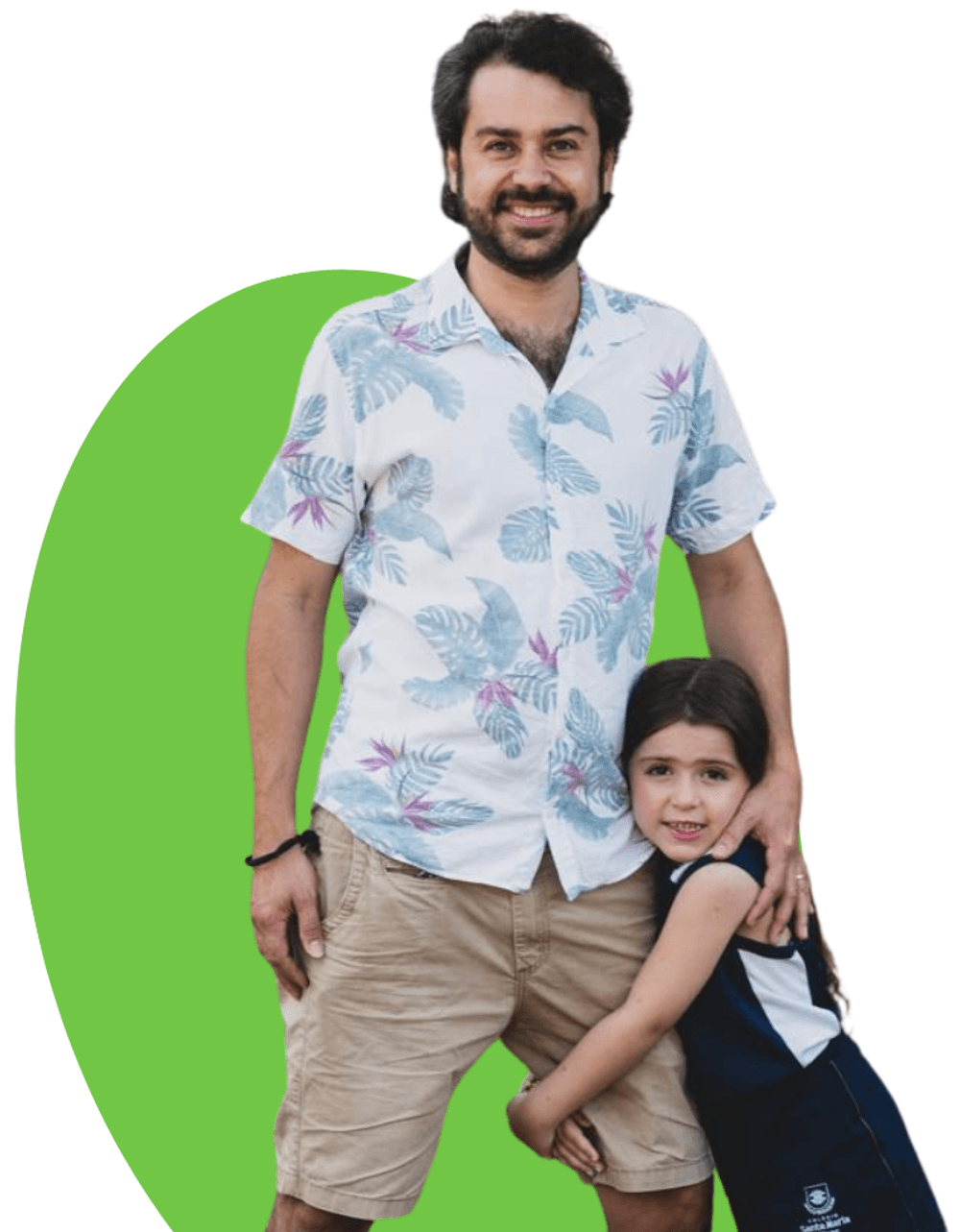 Bruno Grossi, voz do Tião Camaleão, com sua filha